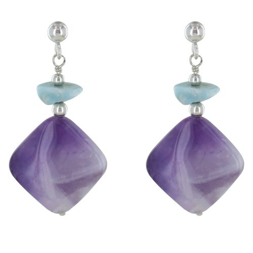 Boucles d'Oreilles Argent Pépite de Larimar et Carré d'Améthy - LES POULETTES BIJOUX - Modalova