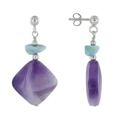 Boucles d'Oreilles Argent Pépite de Larimar et Carré d'Améthy - LES POULETTES BIJOUX - Modalova