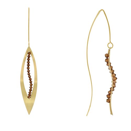Boucles d'Oreilles Plaqué Feuille Ajourée et Cristal Marron - LES POULETTES BIJOUX - Modalova