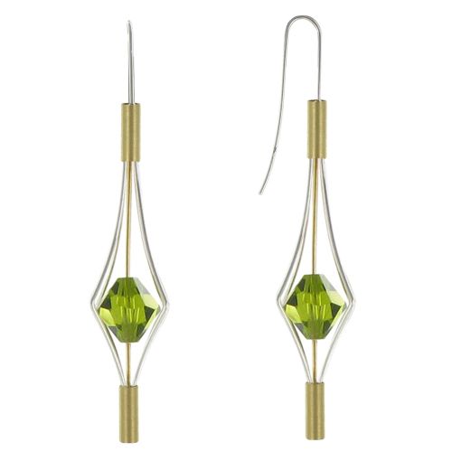 Boucles d'Oreilles Argent 925 et Plaqué Or Lanterne et Cristal - Grand Modèle - Vert - LES POULETTES BIJOUX - Modalova