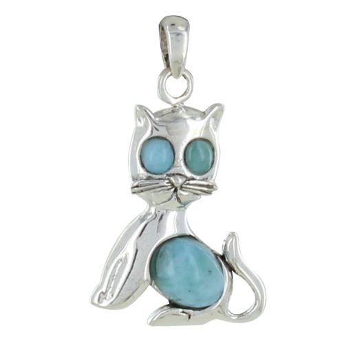 Pendentif Argent Grand Chat et Larimar - LES POULETTES BIJOUX - Modalova