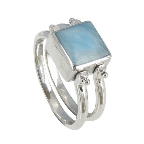 Bague Double Anneaux Argent Réversible Carré de Larimar et Am - LES POULETTES BIJOUX - Modalova