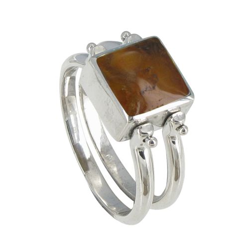 Bague Double Anneaux Argent Réversible Carré de Larimar et Am - LES POULETTES BIJOUX - Modalova