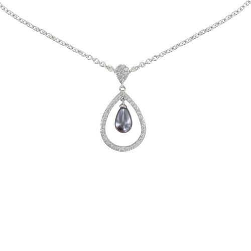 Collier Argent Rhodié Pendentif Goutte de Strass Perle d'Imit - LES POULETTES BIJOUX - Modalova