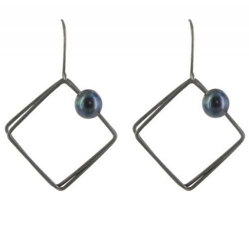 Boucles d'Oreilles Argent 925 Oxydé Carré et sa Perle - Class - LES POULETTES BIJOUX - Modalova