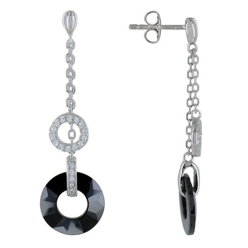 Boucles d'Oreilles Argent Rhodié Deux Chainettes Disque Céram - LES POULETTES BIJOUX - Modalova