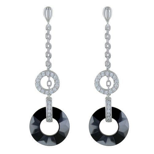 Boucles d'Oreilles Argent Rhodié Deux Chainettes Disque Céram - LES POULETTES BIJOUX - Modalova