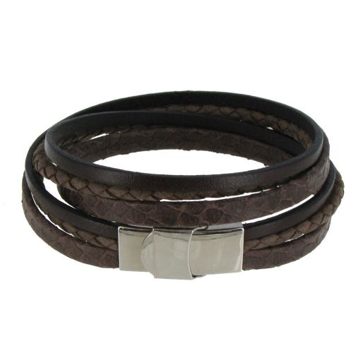Bracelet Cuir Trois Matières Fermoir Acier Inoxydable - Class - LES POULETTES BIJOUX - Modalova