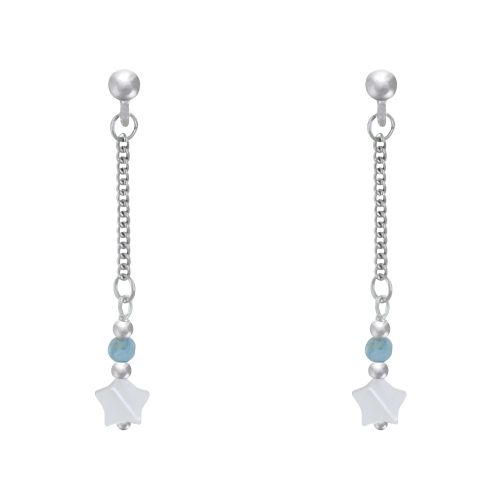 Boucles d'Oreilles Argent Chainette Perle Facetée de Larimar - LES POULETTES BIJOUX - Modalova