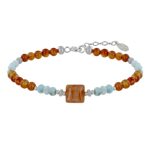 Bracelet Perles et Cube de Cornaline Anneaux Facettés de Lari - LES POULETTES BIJOUX - Modalova