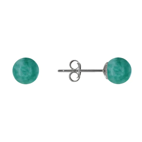 Boucles d'Oreilles Clou Argent 925 Rhodié et Perles d'Amazonite 6 mm - LES POULETTES BIJOUX - Modalova