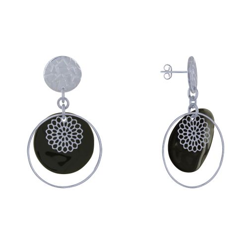 Boucles d'Oreilles Clous Métal Argenté Cercle et Pastille de - LES POULETTES BIJOUX - Modalova