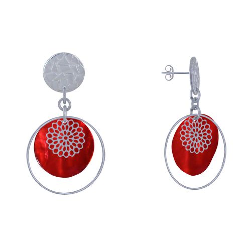 Boucles d'Oreilles Clous Métal é Cercle et Pastille de Nacre - Rouge - LES POULETTES BIJOUX - Modalova