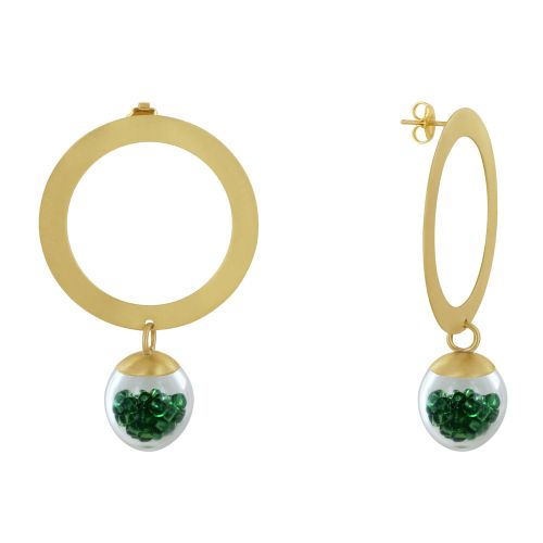 Boucles d'Oreilles Anneau Laiton Bulle Pâte de Verre et Perle - LES POULETTES BIJOUX - Modalova