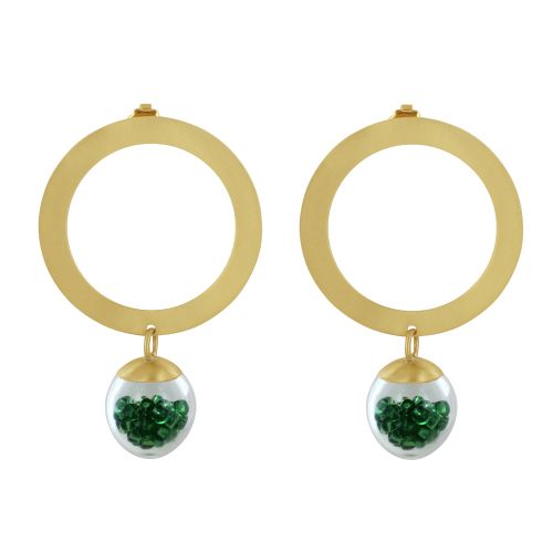 Boucles d'Oreilles Anneau Laiton Bulle Pâte de Verre et Perle - LES POULETTES BIJOUX - Modalova