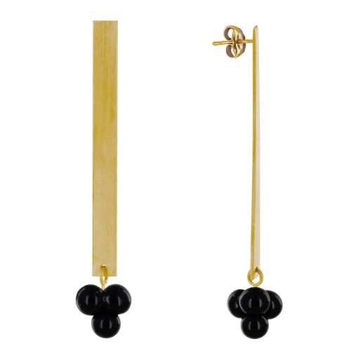 Boucles d'Oreilles Clous Laiton Rectangle Plat et Bouquet de Perles de Verre - Noir - LES POULETTES BIJOUX - Modalova