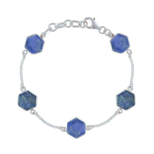 Bracelet Argent Cinq Hexagones de Lapis Lazuli Facettés - LES POULETTES BIJOUX - Modalova