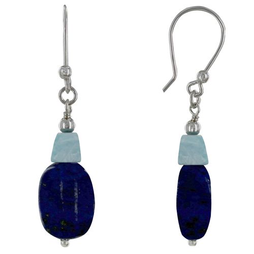 Boucles d'Oreilles Argent Galet de Lapis Lazuli et Pépite de Larimar - LES POULETTES BIJOUX - Modalova