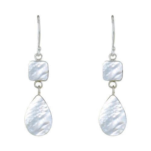 Boucles d'Oreilles Argent Carré et Goutte Nacre Ivoire - LES POULETTES BIJOUX - Modalova