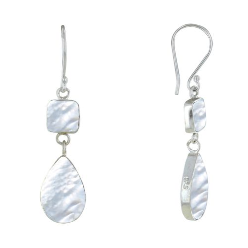 Boucles d'Oreilles Argent Carré et Goutte Nacre Ivoire - LES POULETTES BIJOUX - Modalova
