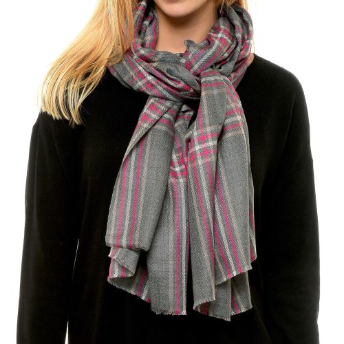 BIJOUX - V Echarpe 100% Cachemire Ecossais Fuchsia - LES POULETTES - Modalova