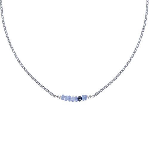 Collier Chaine Argent Rhodié Sept Perles Facettées de Tanzanite et Un Diamant Noir F - LES POULETTES BIJOUX - Modalova