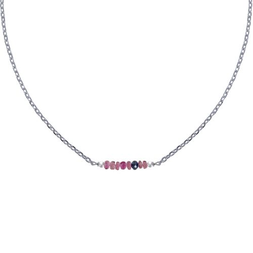 Collier Chaine Argent 925 Rhodié Sept Perles Facettées de Tourmaline et Un Diam - LES POULETTES BIJOUX - Modalova