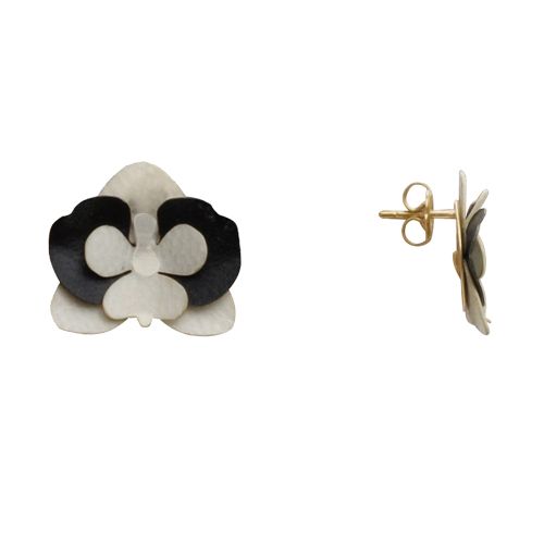 Boucles d'Oreilles Clous Laiton Orchidée en Cuir - LES POULETTES BIJOUX - Modalova