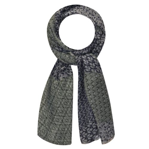 BIJOUX - Echarpe 100% Laine Feuillages Bleu Navy et Vert - LES POULETTES - Modalova