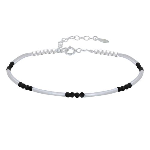 Bracelet Argent Tubes et Perles Facettées d'Onyx M3 - LES POULETTES BIJOUX - Modalova