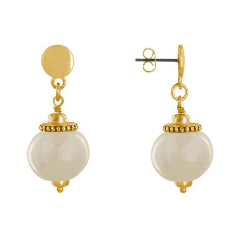Boucles d'Oreilles Clous Métal Doré et Grosses Perles en Céramique - Beige - LES POULETTES BIJOUX - Modalova