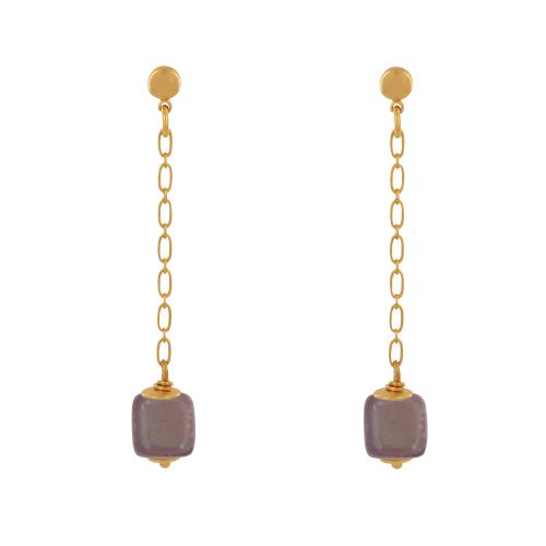 Boucles d'Oreilles Chainette Laiton Doré et Cube en Céramique - LES POULETTES BIJOUX - Modalova
