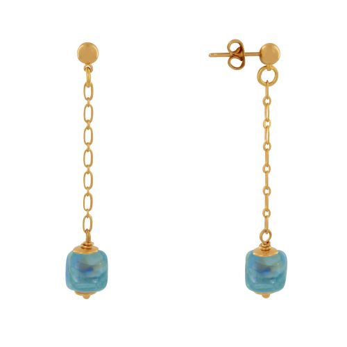 Boucles d'Oreilles Chainette Laiton Doré et Cube en Céramique - LES POULETTES BIJOUX - Modalova