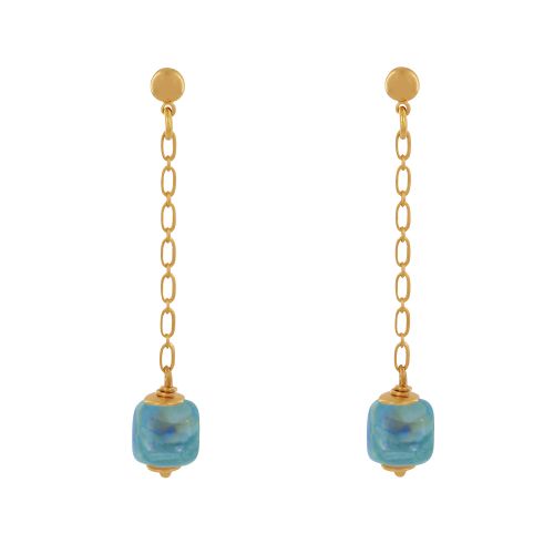 Boucles d'Oreilles Chainette Laiton Doré et Cube en Céramique - LES POULETTES BIJOUX - Modalova