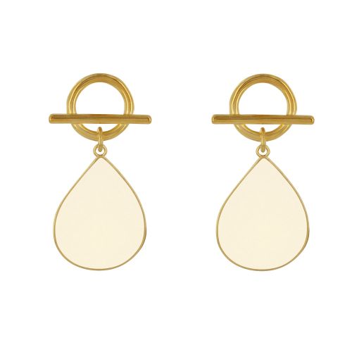 Boucles d'Oreilles Laiton Doré Fermoir T et Goutte Émaillée - LES POULETTES BIJOUX - Modalova