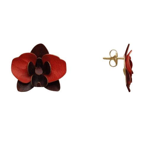 Boucles d'Oreilles Clous Laiton Orchidée en Cuir - LES POULETTES BIJOUX - Modalova