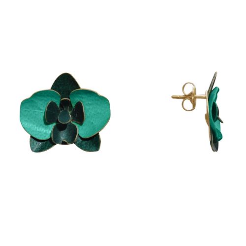 Boucles d'Oreilles Clous Laiton Orchidée en Cuir - LES POULETTES BIJOUX - Modalova