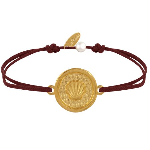 Bracelet Lien Médaille Ronde Laiton Doré Coquillage - Marron foncé - LES POULETTES BIJOUX - Modalova