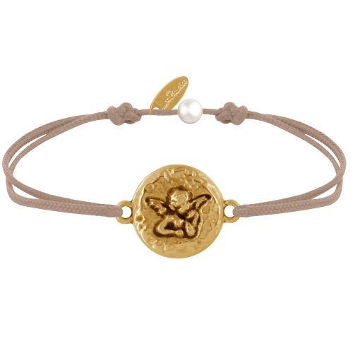 Bracelet Lien Médaille Ronde Martelée Laiton Doré Ange Raphaë - LES POULETTES BIJOUX - Modalova