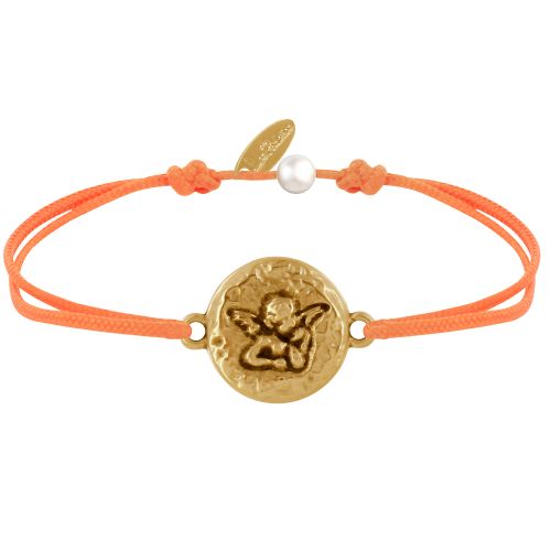 Bracelet Lien Médaille Ronde Martelée Laiton Doré Ange Raphaë - LES POULETTES BIJOUX - Modalova