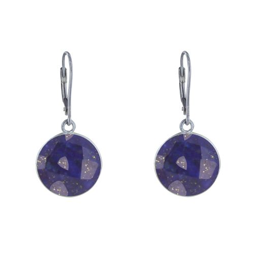 Boucles d'Oreilles Argent 925 Disque de Lapis Lazuli Facettée - LES POULETTES BIJOUX - Modalova