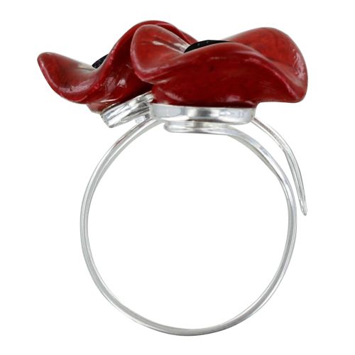 Bague Métal Argenté Deux Petits Coquelicots Céramique - LES POULETTES BIJOUX - Modalova