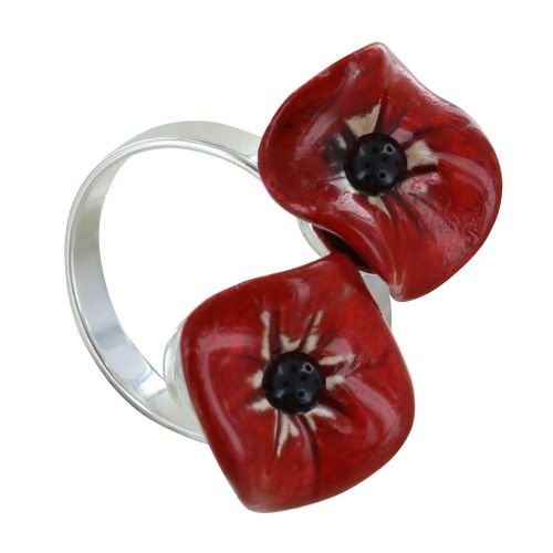 Bague Métal Argenté Deux Petits Coquelicots Céramique - LES POULETTES BIJOUX - Modalova