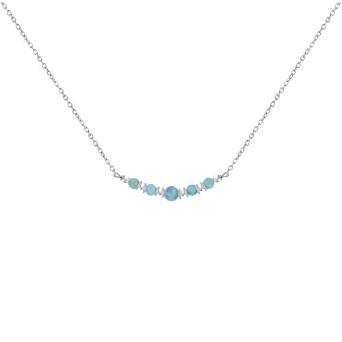 Collier Chaine Argent Cinq Perles de Larimar Anneaux et Perle - LES POULETTES BIJOUX - Modalova