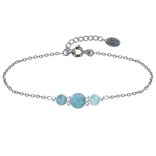 Bracelet Chaine Argent Trois Perles de Larimar Anneaux de Billes Argent - LES POULETTES BIJOUX - Modalova