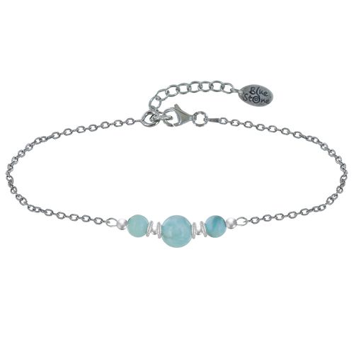 Bracelet Chaine Argent Trois Perles de Larimar Anneaux et Perles Argent - LES POULETTES BIJOUX - Modalova