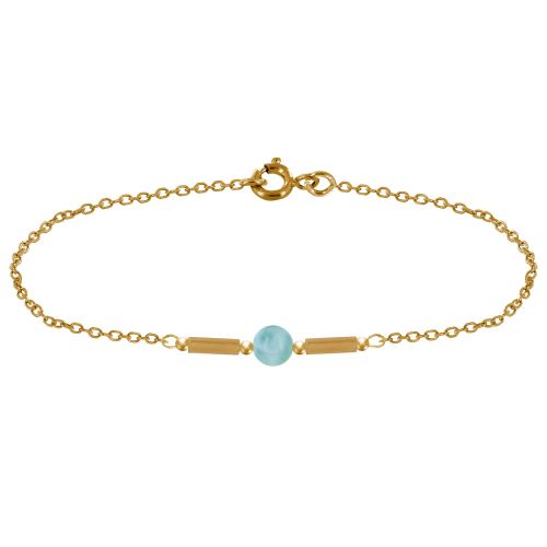 Bracelet Plaqué Or Deux Tubes et Une Perle de Larimar - LES POULETTES BIJOUX - Modalova