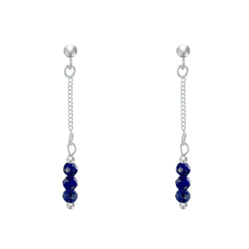 Boucles d'Oreilles Argent Chainette 3 Perles Facettées de Lap - LES POULETTES BIJOUX - Modalova