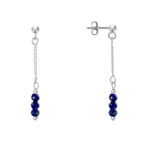 Boucles d'Oreilles Argent Chainette 3 Perles Facettées de Lap - LES POULETTES BIJOUX - Modalova