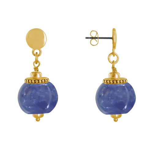 Boucles d'Oreilles Clous Métal Doré et Grosses Perles en Céramique - Bleu Navy - LES POULETTES BIJOUX - Modalova